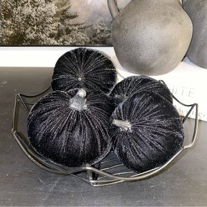 Set Of 4 Black Velvet Plush Pumpkins Halloween Home Decor